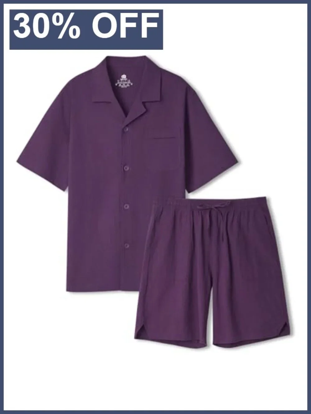 Men's Cotton Pajama Set Short Sleeve Shirt & Shorts Sleep Lounge